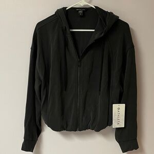 Athleta Black Seasoft Bubble Hem Full Zip Hooded Jacket